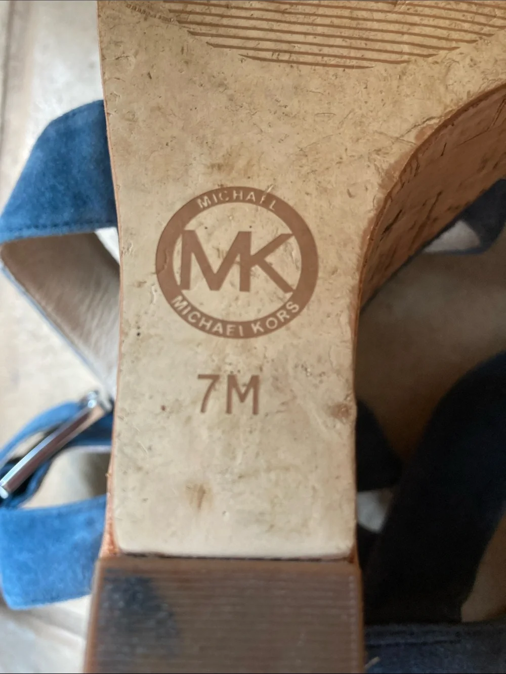 Michael Kors Blue Suede Cork Wedge Sandals - Size 7